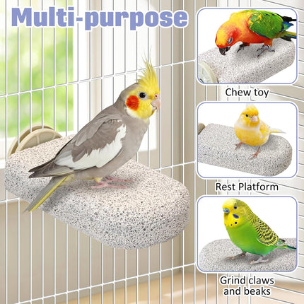 BNOSDM 4 Pcs Large Natural Parrot Beak Grinding Stone Parakeet Chew Toy Calcium Parrot Perch Stand Bird Cage Accessories for Budgies, Cockatiels, Conures, Lovebirds, Canary