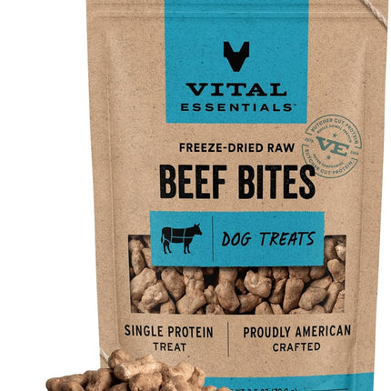 Vital Essentials Freeze Dried Dog Treats | Beef Bites, Single Protein | Premium Quality | Grain Free Training Treats for Dogs, 2.5 oz Bag