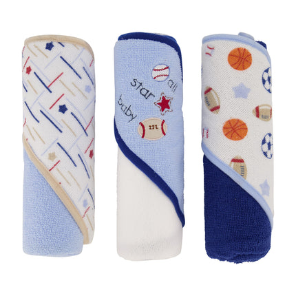Buttons & Stitches Baby Girl 3 Pack Rolled/Carded Hooded Towels in Crisp Blossom Print (GS71728)