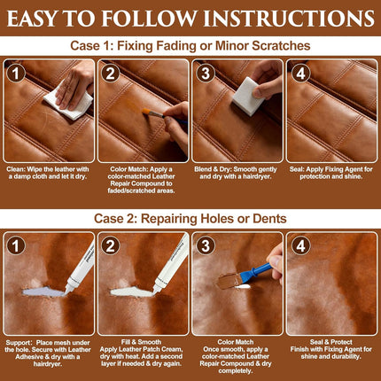 Leather Repair Kit for Furniture, Car Seats, Sofa, Jacket, and Purse, Vinyl Repair Kit with Super Easy Instructions to Match Any Color, Restore Any Glossy Leather Surface