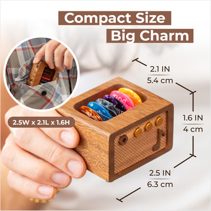 Soporte para púas de guitarra con 6 púas, estuche de nogal estilo amplificador vintage, para guitarristas y músicos