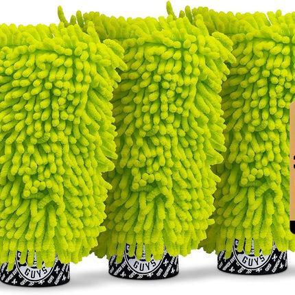 Chemical Guys, Chenille Premium Scratch-Free Microfiber Wash Mitt, Lime Green, 9.6" x 2.3" x 7" (3 Pack) - MIC49303
