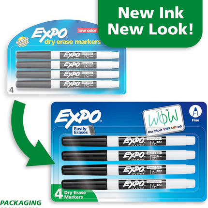 EXPO Low Odor Dry Erase Markers Fine Tip Black 4 Count