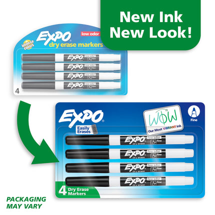 Low Odor Dry Erase Markers, Fine Tip, Black, 4 Count - Home Organization, Study Supplies