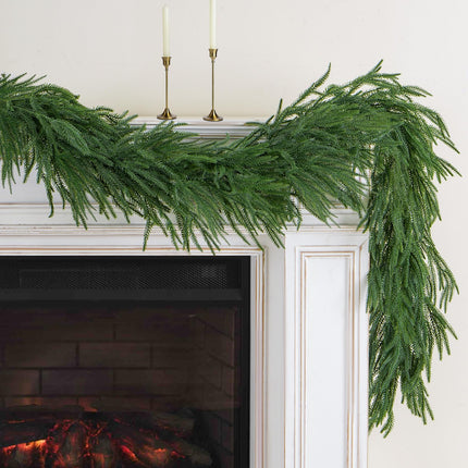 9FT Artificial Norfolk Pine Garland, Realistic Christmas Greenery Garland