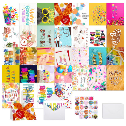 32 PCS Tarjetas de Cumpleaños al Mayoreo con Sobres, 4x6 Surtidas