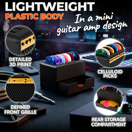 Guitar Pick Holder Box With Drawer, Amp Display, Black, 9 Slots
