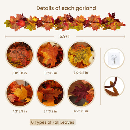 3 Pack Fall Leaves Garland, 17.7Ft Maple Leaf Fall Vines Autumn Garland for Thanksgiving Wedding Party Decor, Indoor Outdoor Farmhouse Home Decorations