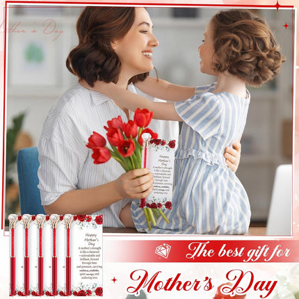30 Sets Mother's Day Gift Bulk Diamond Pens with Crystal Top Cute Retractable Ballpoint Pen with Greeting Cards for Religious Women Mother Birthday Christian Party Pavors