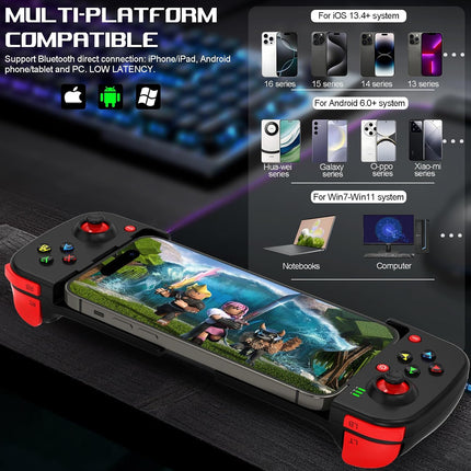arVin Mobile Gaming Controller for Android iPhone iOS PC, Bluetooth Phone Controller for iPhone 17/16/15/iPad/Galaxy S25/S24/Tablet, Wireless Gamepad Joystick Play CODM/Genshin/Roblox-with Back Button