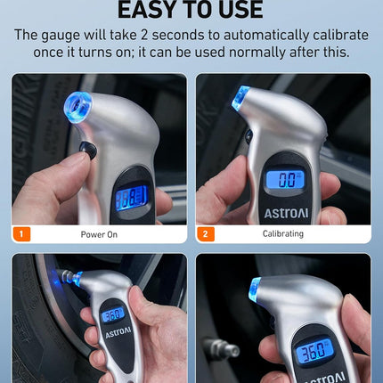 AstroAI Digital Tire Pressure Gauge 0-150PSI Calibrated to ANSI B40.7 +/-1PSI, Accurate in 0.1 Increments, 4 Units for Car Truck Bicycle with Backlight LCD, Silver