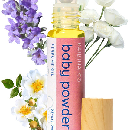 Kailuna Co. Baby Powder Pure Essential and Fragrance Oil Perfume Roll On with Pure Organic Jojoba Oil, Alcohol Free, Handmade in California, 0.34 Fl Oz