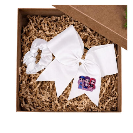K-Pop Inspired Large Hair Bow with Matching Scrunchie – Purple Bow Gift Set for Girls – Cute Cheer Hair Accessory for Birthdays, Dance, School & Everyday Hairstyles (White)