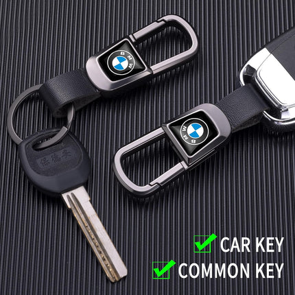 leather car keychain set for BMW X1 X3 M3 M5 X1 X5 X6 Z4 3 5 7 Series men and women family present keychain key ring lanyard accessories (black)