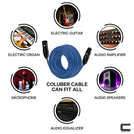 Balanced XLR Cable Male to Female - 1 Feet Blue - Pro 3-Pin Microphone Connector for Powered Speakers, Audio Interface or Mixer for Live Performance & Recording