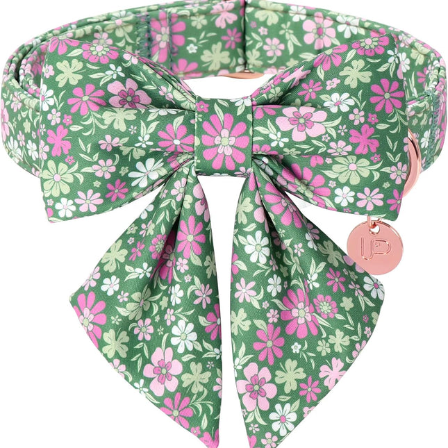 St. Patrick's Day Dog Collar with Bow Tie, Lucky Shamrock Bowtie Collar Adjustable for Girl Boy Dog, Trefoil Dog Collar
