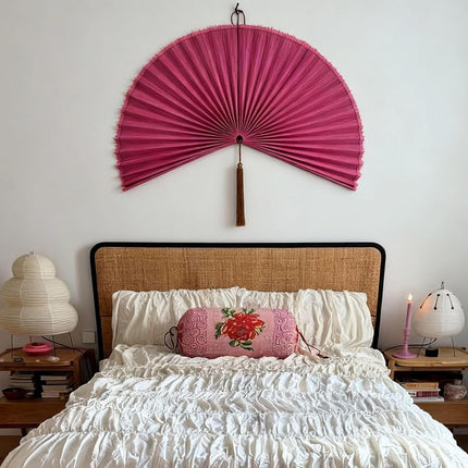 ChumDecor Fan Wall Decor,Large Bamboo Fan Wall Art for Boho Hanging Headboard,Decorative Folding Fan for Over Bed Decorations, (Pink, 31inch)