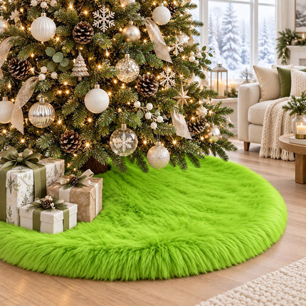 48 Inch White Faux Fur Christmas Tree Skirt, Plush Tree Base Cover for Holiday Party and Home Christmas Decor