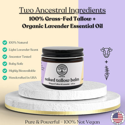 Beef Tallow for Skin | LAVENDER BALM I 2 Ingredients - 100% Grass Fed Beef Tallow & Lavender | Whole Body & Face Whipped Tallow | Sensititve Dry Skin, Eczema, Psoriasis, Rosacea
