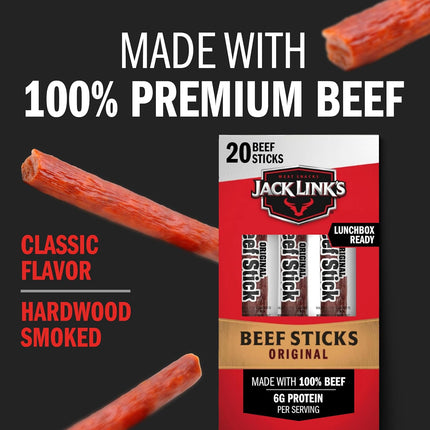 Jack Link's Original Beef Jerky Sticks - Made with 100% Real Beef - Ready to Eat Real Meat Protein Snacks - 5g Protein per Serving - 0.92 oz Meat Stick