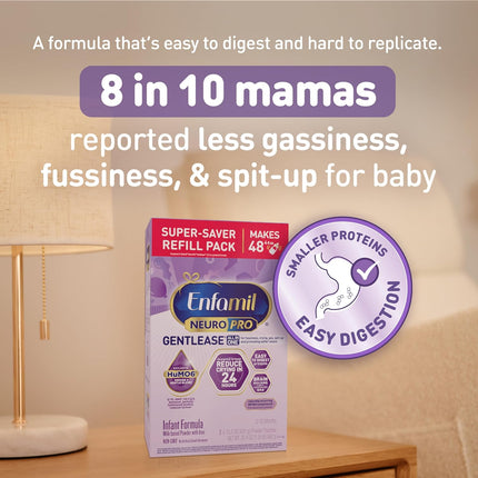 Enfamil NeuroPro Gentlease for easing Fussiness, Crying, Gas, Spit-up in 24 Hrs, Smaller Proteins for Easy Digestion, Brain Supporting DHA, Prebiotic Blend, HuMO6*, Baby Formula, Powder Refill Box, 30.4 Oz