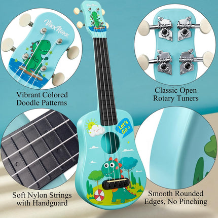 21 Inch Soprano Ukulele for Beginners Kids Adults & Students, Nylon Strings Hawaiian Ukelele Starter Kit with Gig Bag Strap Picks Extra Strings, Portable Musical Instrument Holiday Gift(Blue)
