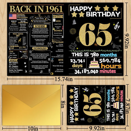 Joycard 65th Birthday Card with Envelope, 65th Birthday Decorations for Women Men, 65th Birthday Gifts for Mother Dad, Happy Birthday Cards for 65 Year Old Wife Husband, Back in 1961