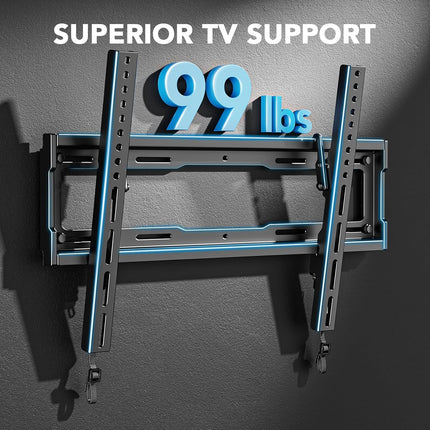 Pipishell Tilt TV Wall Mount Bracket Low Profile for Most 23-55 Inch LED LCD OLED 4K Flat Curved TVs up to 99lbs Max VESA 400x400mm, 8° Tilting for Anti-Glaring, Fits 8-16 inch Wood Stud