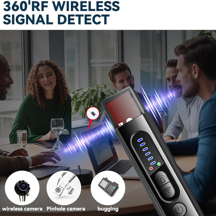 Hidden Camera Detector RF Bug Detector & Wireless Signal Scanner | Spy Camera Finder for Office, Bathroom, Travel | 5 Sensitivity Levels | 25 Hour Battery (Black)