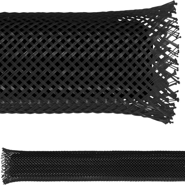 2" PET Expandable Braid Sleeving Flame Retardant Flexible Wire Mesh for Cord Management and Cable Protection - 25 Feet - Black