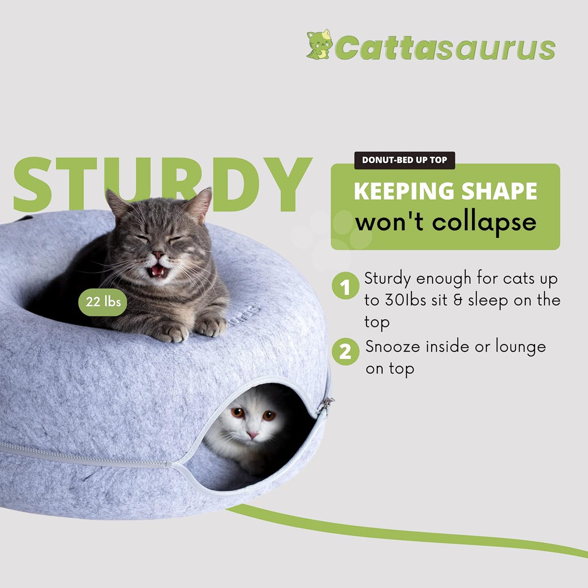 Light Gray Large Peekaboo Cat Cave Donut Bed for Large Indoor Cats - photo 3
