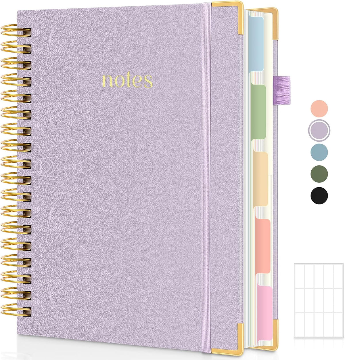 Hardcover Spiral Notebook, 300 Pages 8" x 10" College Ruled Notebook for Work with Dividers & Pockets, 5 Subject