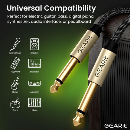 GEARit Guitar Instrument Cable (3ft 2-Pack) 1/4 Inch to 1/4 inch TS Straight Male to Male 6.35mm Mono Jack with Alloy Connector and Nylon Braid