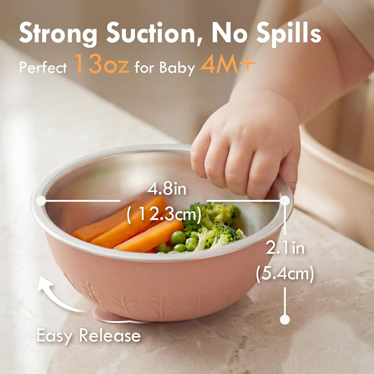 Baby Suction Bowls with Lids, Stainless Steel & Silicone, 13 oz, 2 Pack - photo 2