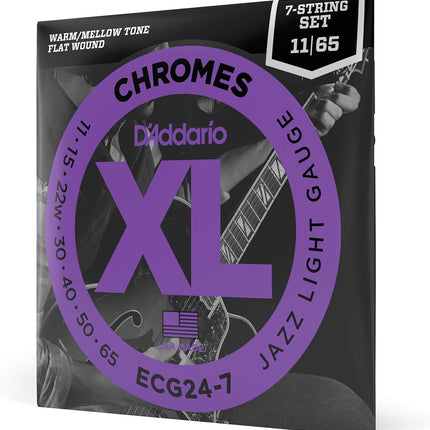 Guitar Strings - Electric Guitar Strings - Flat Wound - Polished for Ultra-Smooth Feel and Warm, Mellow Tone - Jazz Light, 7-String, 11-65, 1-Pack