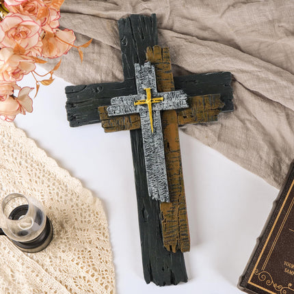Rustic Cross Wall Decor, 13 Inch Christian Cross with Hanging Hook