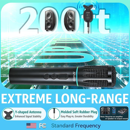 Wireless Microphone Set, 2 Rechargeable Handheld Wireless Mics with Bluetooth Receiver, RGB Light, 200FT Range, 24H Battery, Volume Control, 3 Sound Effects, for Karaoke, Singing, Speech