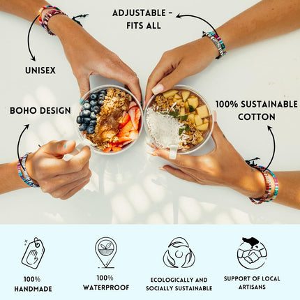 Made by Nami 2 Pcs Boho Surfer Bracelets for Women and Men Waterproof and Adjustable Braided Bracelets Set of 2 for Ethnic Hippie Style