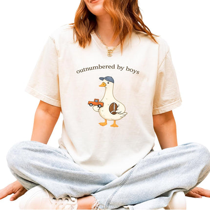Outnumbered By Boys Shirt Comfort Color Funny Boy Mom Tee Gift for Mama Cute Goose Graphic
