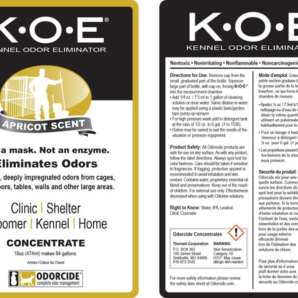 K.O.E. Apricot Odor Eliminator 16 oz for Strong Odor for Cages, Runs & More – Home & Kennel w/Safe, Non-Enzymatic Formula