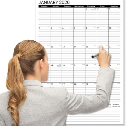 SUNEE 2026 Wall Calendar Large 22.75"x15.5", 21 Month Calendar (Ends June 2027), Vertical Extra Large Monthly Calendar 2026 for Wall, Black