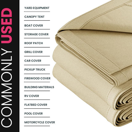 PROTARP Extreme Heavy Duty 20 OZ Water Resistant Canvas Tarp, UV Resistant Tarpaulin Cover with Rustproof Brass Grommets, Multipurpose for Canopy, Roof, Camping, Woodpile (Off White 12'X20')