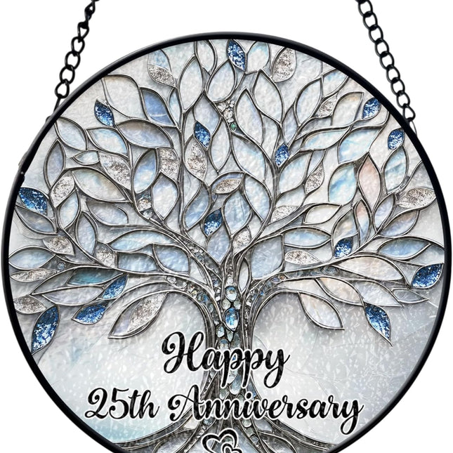 25th Wedding Anniversary Faux Stained Glass Suncatcher