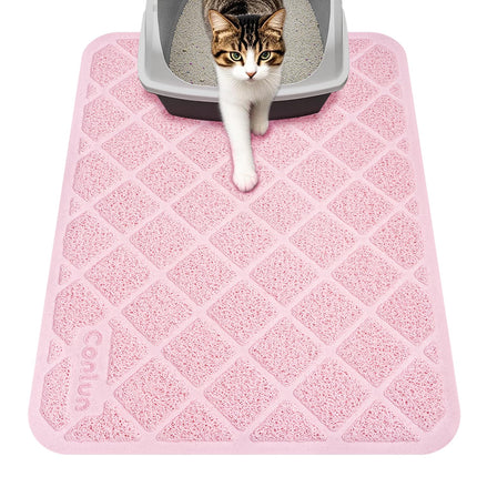 Cat Litter Mat Litter Trapping Mat, Premium Durable PVC Grid Mesh with Scatter Control, Non-slip, Less Waste Cat Litter Box Mat, Soft on Kitty’s Paws, Urine Waterproof, 24" x 17" Grey