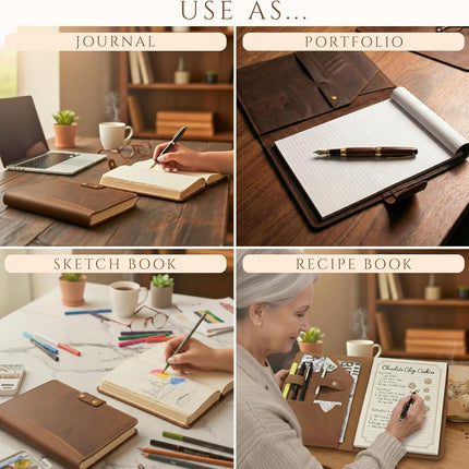 Personalized Leather Portfolio for Men, Women - Custom Business & Organizer A4 A5 Document Binder, Journal for Coworker, Employee, Gift for Him, Her, Students, Graduation, Mother’s Day, Office Gifts