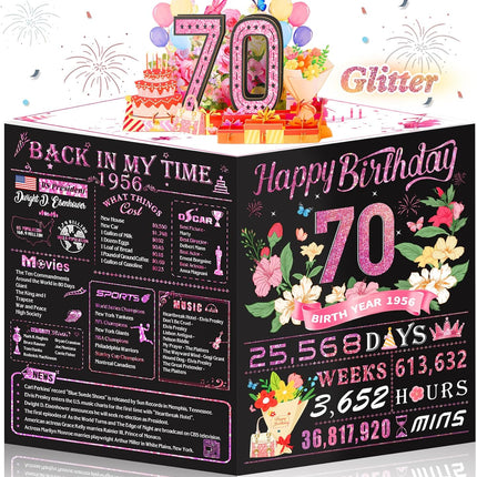 70th Birthday Card for Women,Jumbo Pop Up 70th Birthday Cards for Her Friend,Back In 1956 Happy 70 Year Old Birthday Decorations for Wife Daughter Mom Funny Birthday Gifts,Rose Gold