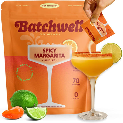 Spicy Margarita Cocktail Mix & Mocktail Mix | Drink Mix for Cocktails & Non-Alcoholic Drinks | Real Lime with Natural Heat, No Artificial Sweeteners or Preservatives | Batchwell