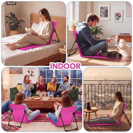 Foldable Floor Chair Lounge Mat with Backrest, Rose Pink, Regular, Solid