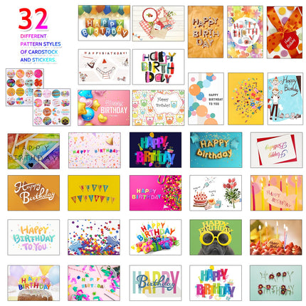 32 PCS Tarjetas de Cumpleaños al Mayoreo con Sobres, 4x6 Surtidas