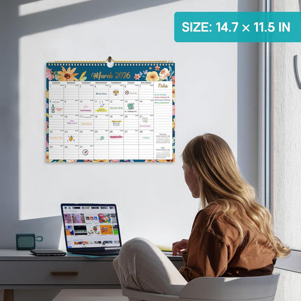Calendar 2026-2027, Monthly Wall Calendar Runs Until June 2027, 11.5" x 14.8", Spiral Binding Hanging Wall Calendar, Perfect for Home or Office,Floral